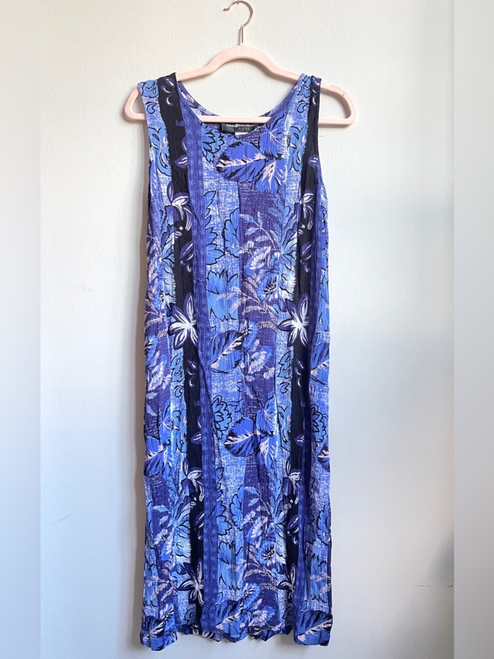 Sag Harbor Blue Floral Sleeveless Maxi Dress with Navy Accents